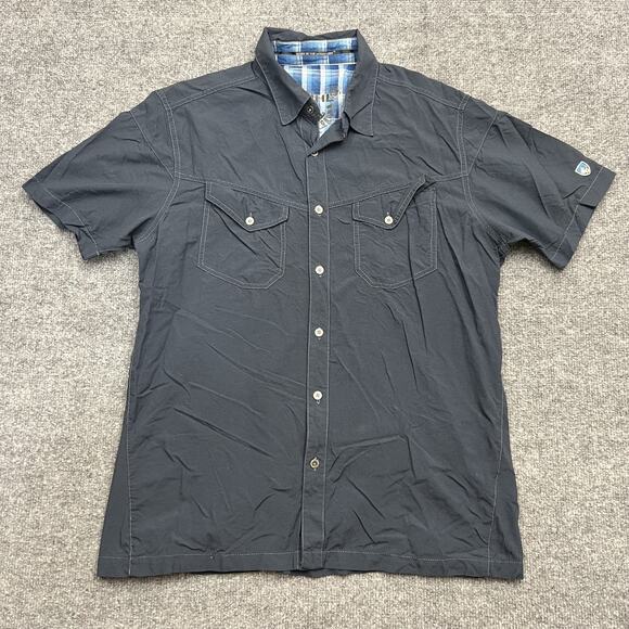 Kuhl Shirt Mens Medium Blue Western Short Sleeve Button Up Nylon Outdoor - Picture 1 of 8